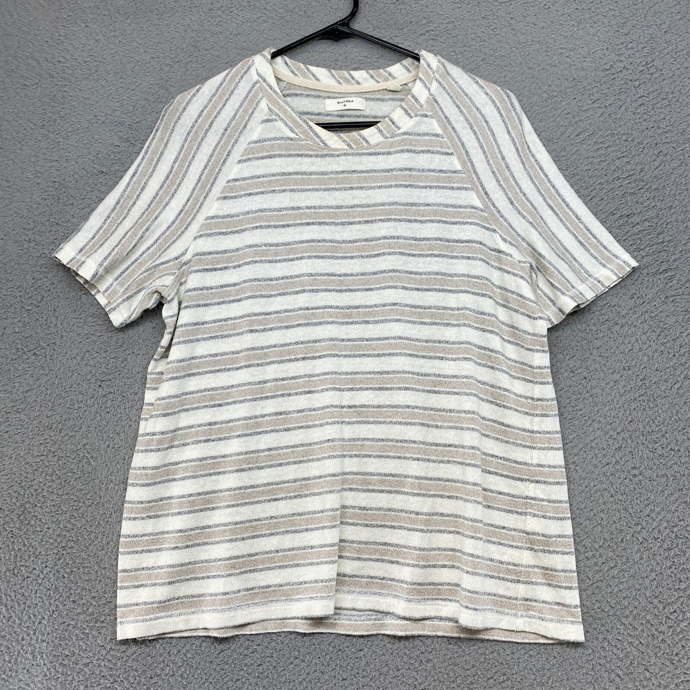Billy Reid‎ Top Womens Medium Linen Striped Short Sleeve Neutral Tan Gray